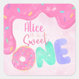 Sweet One Pink Frosting Girl's First Birthday Square Sticker