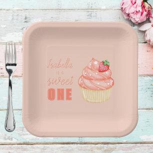 Sweet ONE, pink girls first birthday party  Paper Plate
