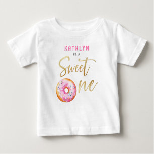 Sweet One Pink Gold Doughnut Girl First Birthday Baby T-Shirt