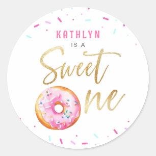 Sweet One Pink Gold Doughnut Sprinkles Girl Birthd Classic Round Sticker