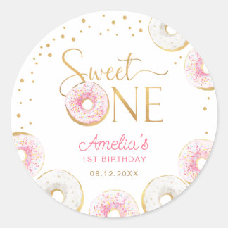 Sweet One Pink Gold Doughnuts Birthday Classic Round Sticker
