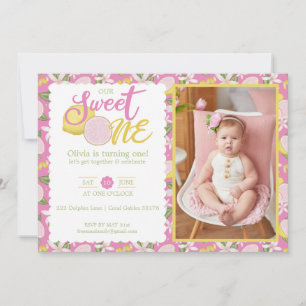 Sweet One Pink Lemon Lemon 1st Birthday Photo Invitation
