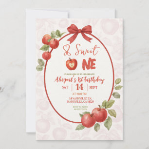 Sweet One Red Apple First Birthday Invitation Wate