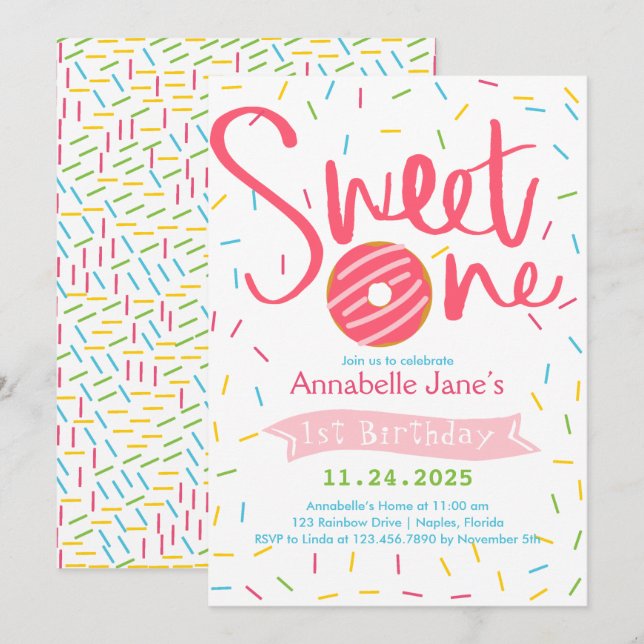 Sweet One Sprinkles Birthday Party Invitation (Front/Back)