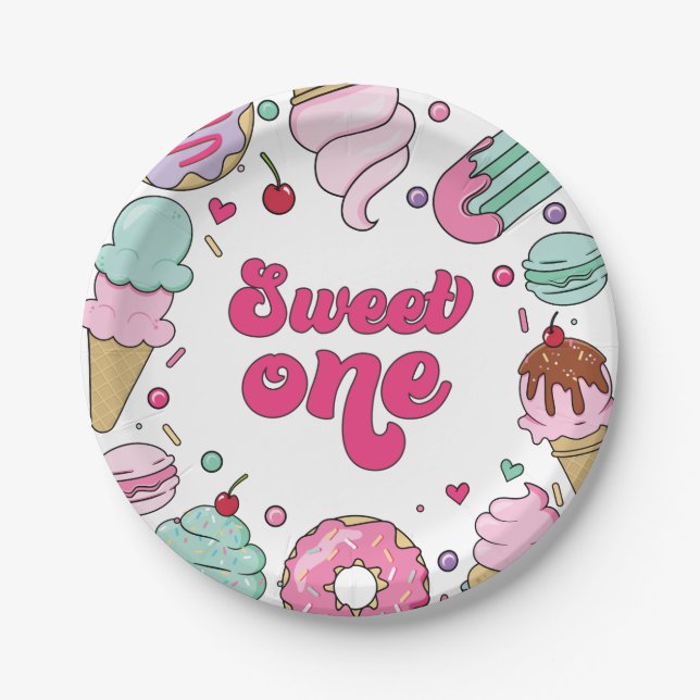 Sweet One Sprinkles Ice Cream and Cake Birthday Paper Plate (Front)