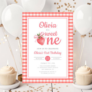 Sweet One Strawberry 1st Birthday Invitation