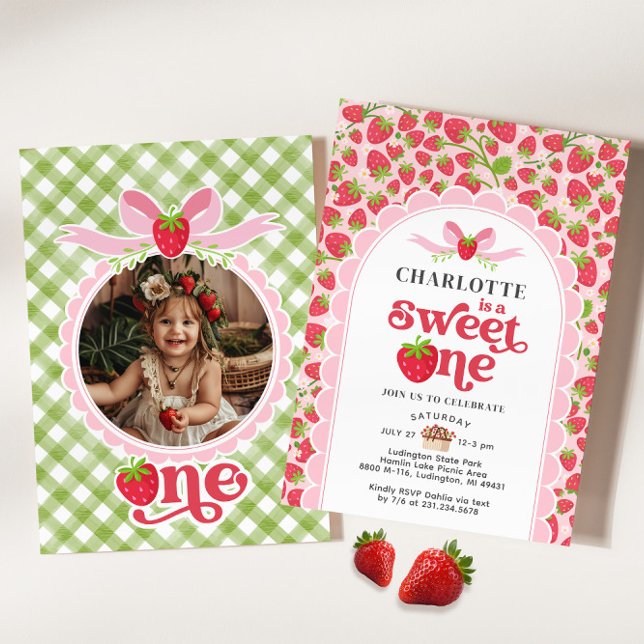 Sweet One Strawberry 1st Birthday Invitation (Sweet One Strawberry 1st Birthday Invitation)