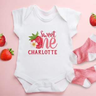 Sweet One Strawberry 1st birthday Personalise Name Baby Bodysuit