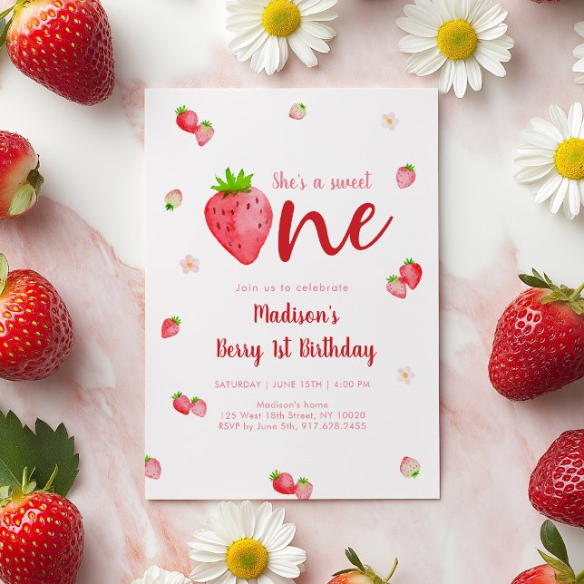 Sweet One Strawberry Berry First Birthday Invitation (Creator Uploaded)