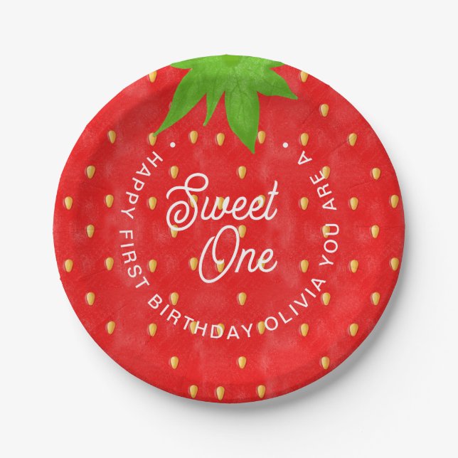  Sweet One Strawberry Birthday  Paper Plate (Front)