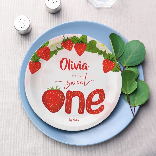 Sweet one strawberry birthday party printed paper plate (Sweet one strawberry birthday party printed paper plates template personalized tableware decor)
