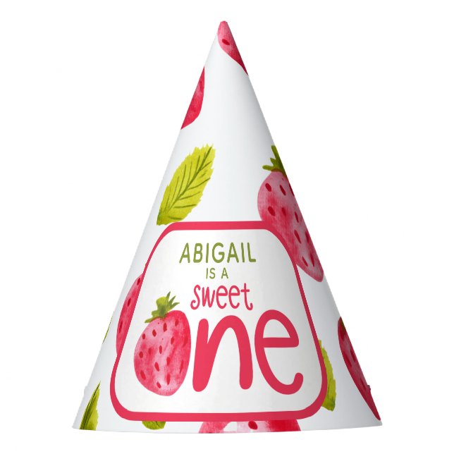 Sweet One Strawberry First Birthday Party Hat (Front)