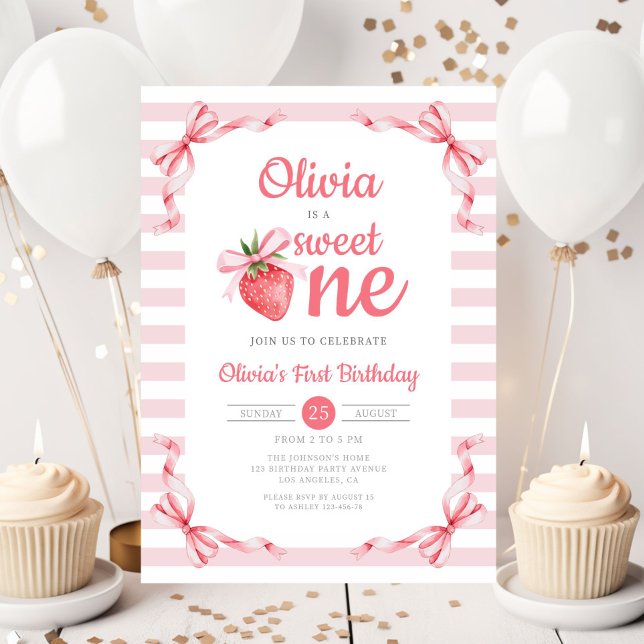 Sweet One Strawberry Girl 1st Birthday Invitation (Sweet One Strawberry Girl 1st Birthday Invitation)