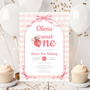 Sweet One Strawberry Girl 1st Birthday Invitation