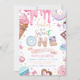 Sweet one Sweets Dessert Doughnut Candy Birthday Invitation