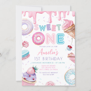 Sweet one Sweets Dessert Doughnut Candy Birthday  Invitation