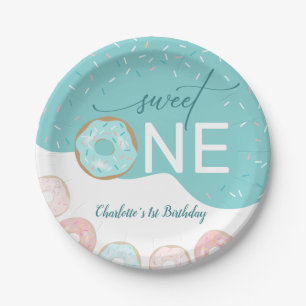 Sweet One Teal Frosting Girl's First Birthday Paper Plate