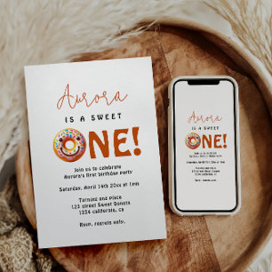 Sweet One watercolor cute doughnuts 1st birthday Invitation