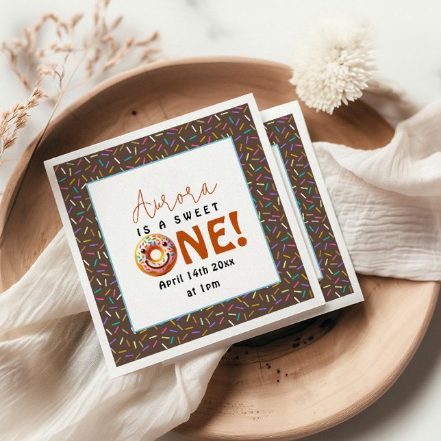 Sweet One watercolor cute doughnuts 1st birthday Napkin (Creator Uploaded)