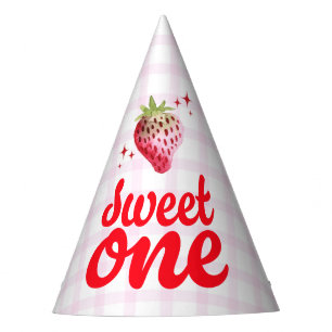 Sweet One Watercolor Strawberry First Birthday Party Hat