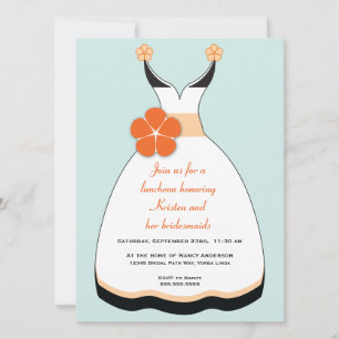 Sweet Orange and Blue Wedding Dress Invitation