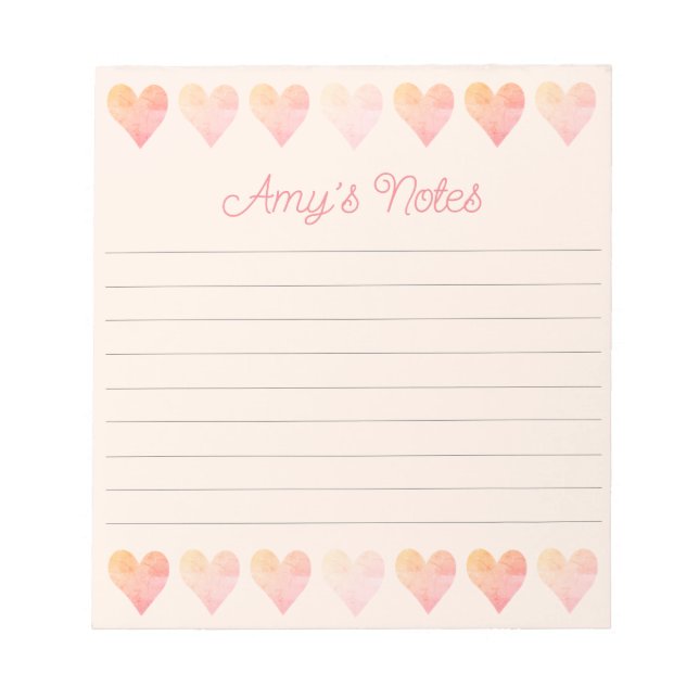 Sweet Orange and Pink Hearts Notepad (Front)