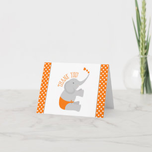 Sweet Orange Grey Elephant Baby Shower Thank You Card
