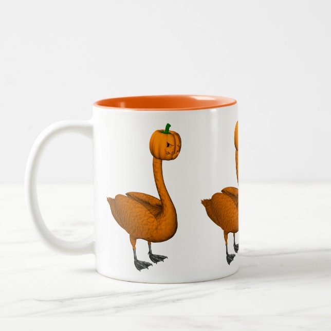 Sweet Orange Halloween Swan Two-Tone Coffee Mug (Left)