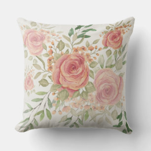 Sweet Orange Light And Blush Roses Watercolor Cushion