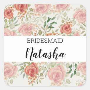 Sweet Orange Light And Blush Roses Watercolor Square Sticker