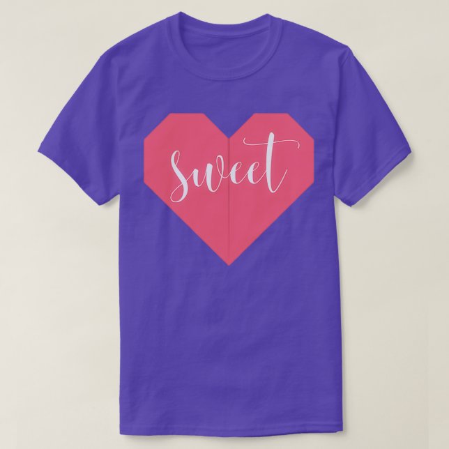Sweet Origami Heart Pink Heart T-Shirt (Design Front)