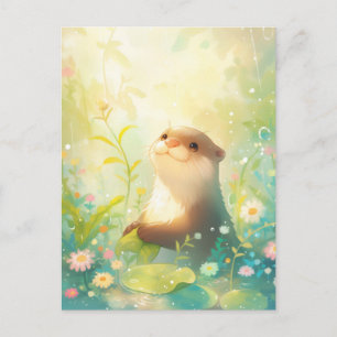 Sweet Otter in Sunny Rain Meadow Postcard