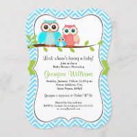 Sweet Owl Baby Shower Invitation / Blue Green