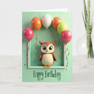 Sweet Owl Balloon Birthday Card