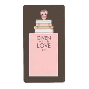 Sweet Owl Bookplate Name Label Pink Brown