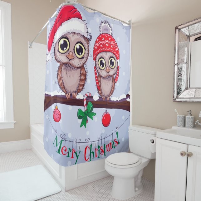 Sweet Owl in Christmas Shower Curtain (In Situ)