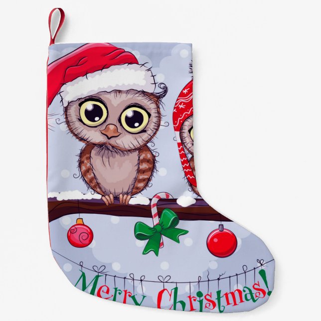 Sweet Owl in Christmas Small Christmas Stocking (Front)