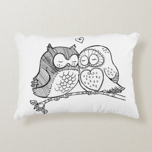Sweet Owls in Love Illustration Decorative Cushion