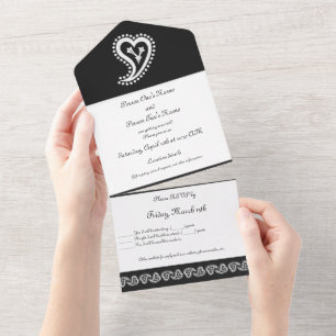 Sweet Paisley Hearts in Black All In One Invitation