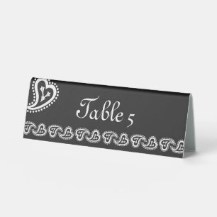 Sweet Paisley Hearts in Black Table Tent Sign