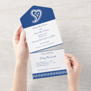 Sweet Paisley Hearts in Blue All In One Invitation