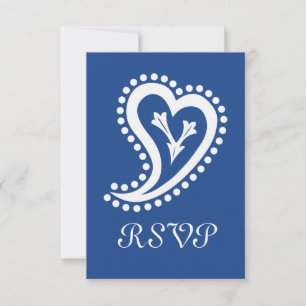 Sweet Paisley Hearts in Blue RSVP Card