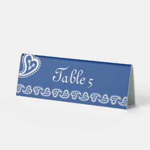 Sweet Paisley Hearts in Blue Table Tent Sign