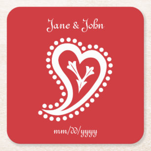 Sweet Paisley Hearts in Cherry Paper Coaster