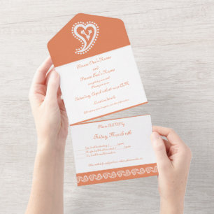 Sweet Paisley Hearts in Coral All In One Invitation