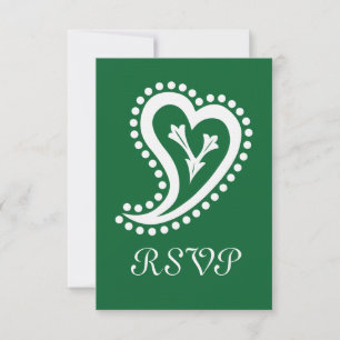 Sweet Paisley Hearts in Green RSVP Card