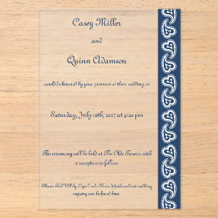 Sweet Paisley Hearts in Navy Acrylic Wedding Invitations