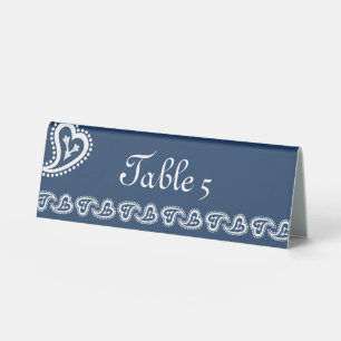 Sweet Paisley Hearts in Navy Table Tent Sign