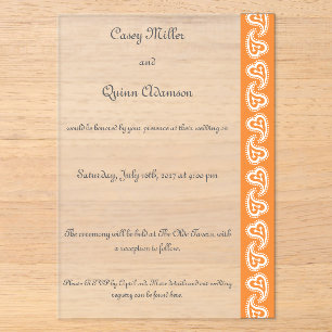 Sweet Paisley Hearts in Orange Acrylic Wedding Invitations