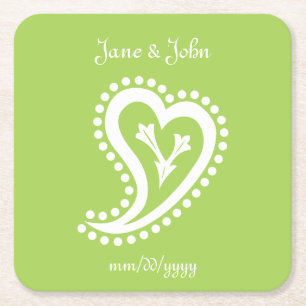 Sweet Paisley Hearts in Peridot Paper Coaster